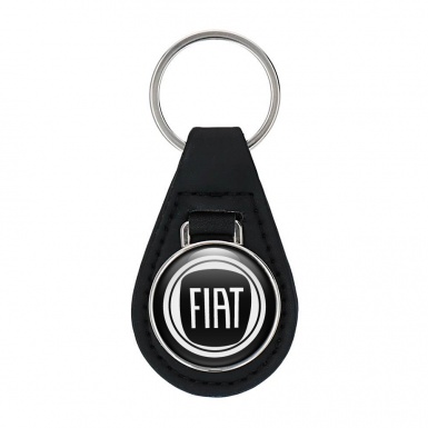 Fiat Key Fob Leather Black White Circle Design