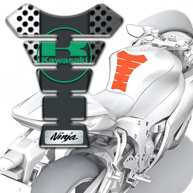 Kawasaki Tank Guard Pads Perforated Metal Effect Green Logo