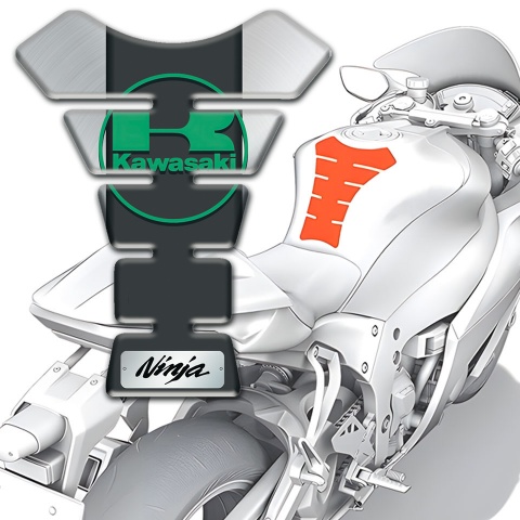 Kawasaki Tank Guard Pads Silver base Green logo style 