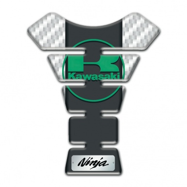 Kawasaki Tank Pad Motorbike White Carnon Background Green Logo Style 
