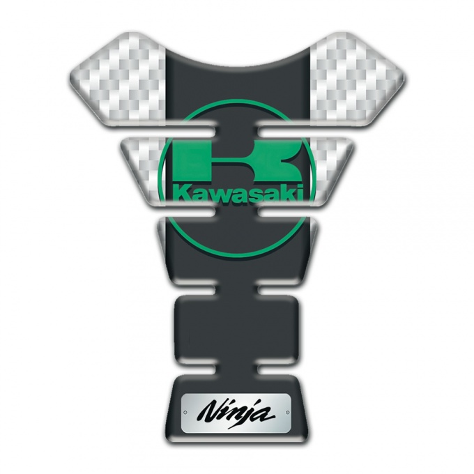 Kawasaki Tank Pad Motorbike White Carnon Background Green Logo Style 