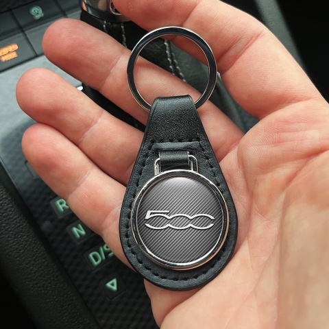 Fiat 500 Leather Keychain Light Carbon Design