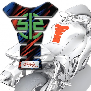 Kawasaki Tank Pad Motorbike Red Blue Patterns and Green Symbol logo Style 