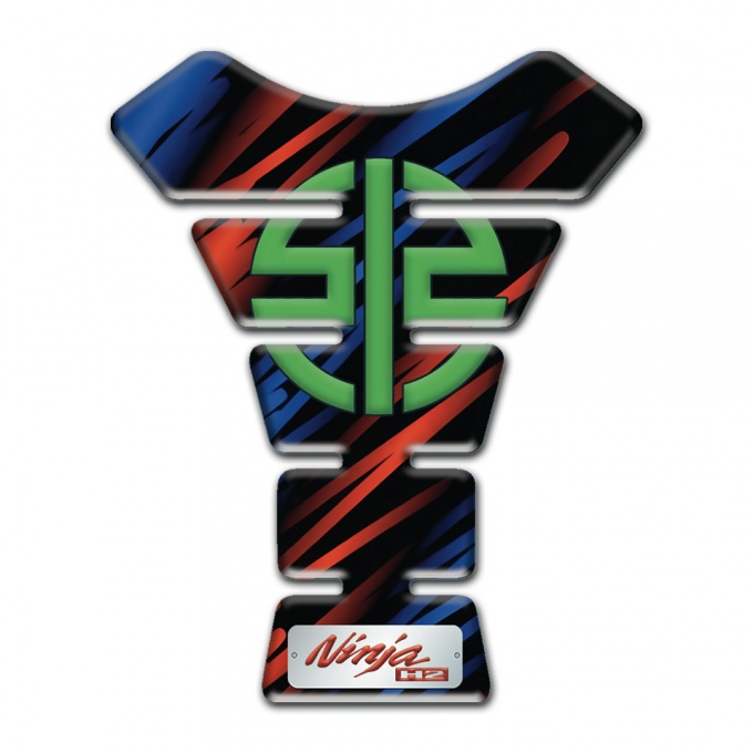 Kawasaki Tank Pad Motorbike Red Blue Patterns and Green Symbol logo Style 