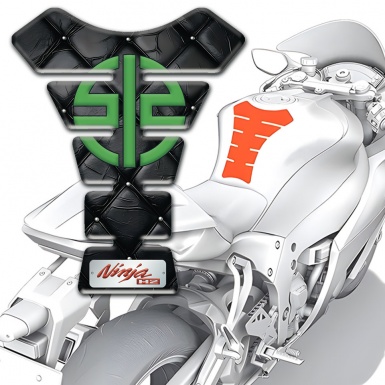 Kawasaki Tank Pad Motorbike Black Leather Effect Base Green Symbol Logo 