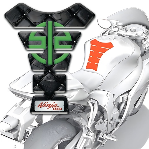 Kawasaki Tank Pad Motorbike Black Leather Effect Base Green Symbol Logo 