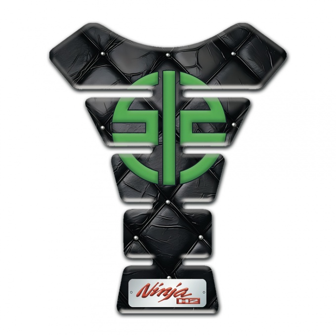 Kawasaki Tank Pad Motorbike Black Leather Effect Base Green Symbol Logo 
