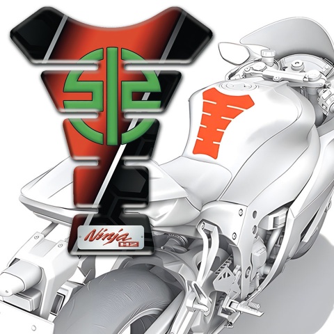 Kawasaki Tank Pad Protector Red Black Decoration and Green Logo Style 