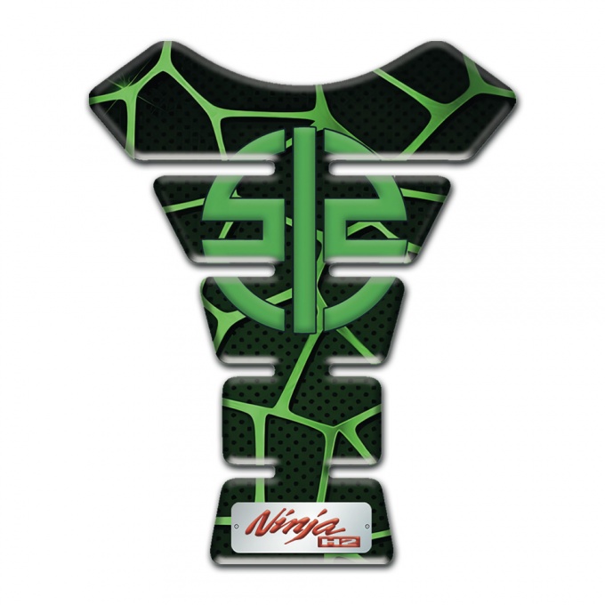 Kawasaki Tank Pad Motorbike Black Base with Green Patterns Type 