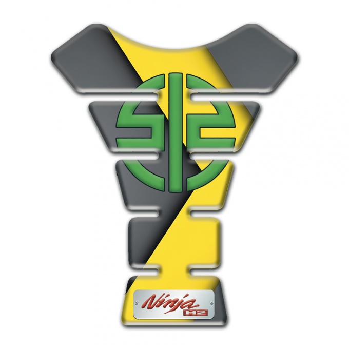 Kawasaki Tank Guard Pads Gray Yellow Decoration Background and Stylish Logo 