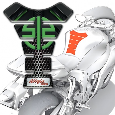 Kawasaki Tank Pad Motorbike Black Perforated Base with Green Details 
