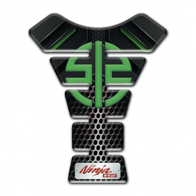 Kawasaki Tank Pad Motorbike Black Perforated Base with Green Details 
