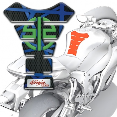 Kawasaki Tank Pad Motorbike Black Basse with Blue Tapes style 