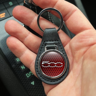 Fiat 500 Keyring Holder Leather Red Honeycomb Edition