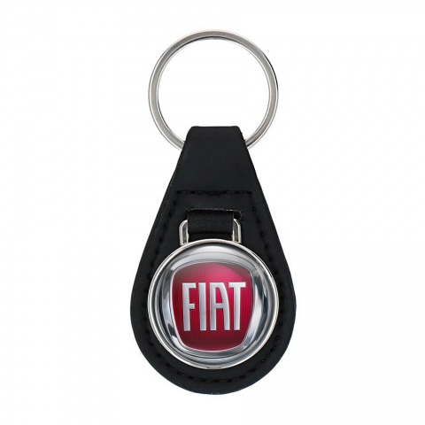 Fiat Leather Keychain Chrome Circle Red Design