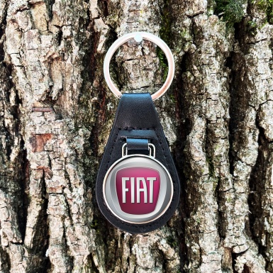Fiat Keychain Leather Silver Red Design