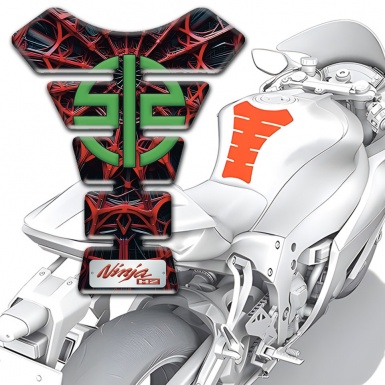 Kawasaki Tank Pad Protector Red Spiderr Web design Green Logo 