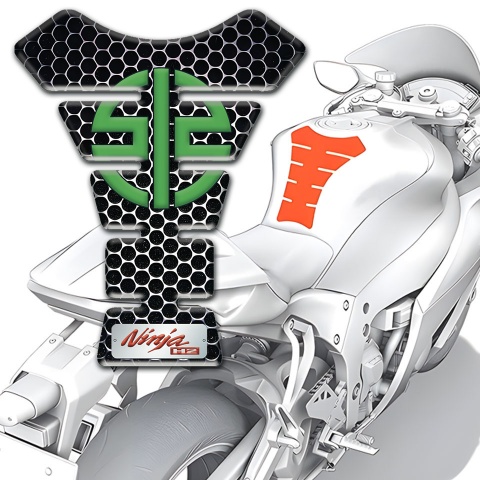 Kawasaki Tank Guard Pads Perforated Steel Base Green Logo Nija H2 Style 