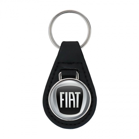 Fiat Leather Keychain Silver Black Design