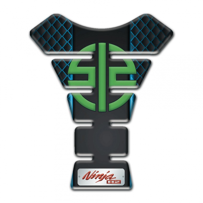 Kawasaki Tank Guard Pads Blue Mesh Base Green Logo Symbol