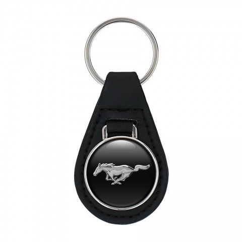 Ford Mustang Leather Keychain Black Chrome Design