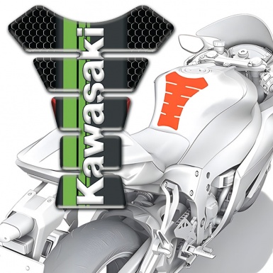 Kawasaki Tank Pad Motorbike Black Flakes effect Base White Logo 
