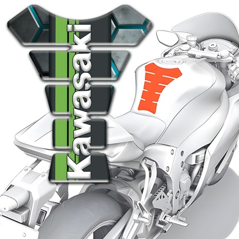 Kawasaki Tank Protector Gray Hexagons Base with Green Black logo Panel 