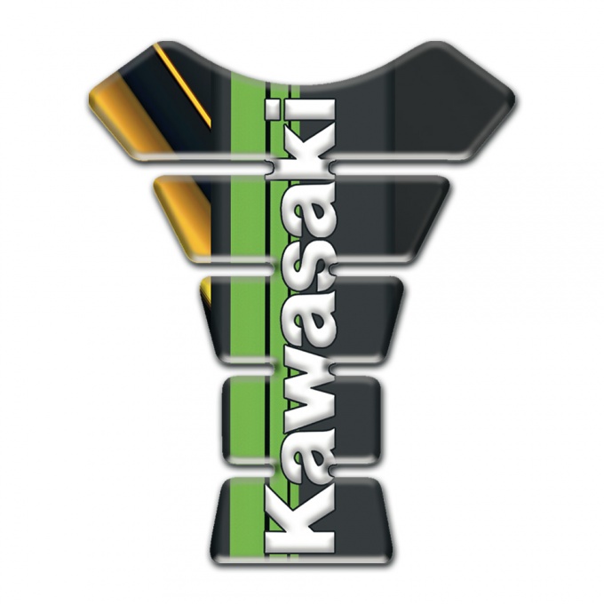 Kawasaki Tank Guard Pads Yellow Black base Green tapes Logo motive 