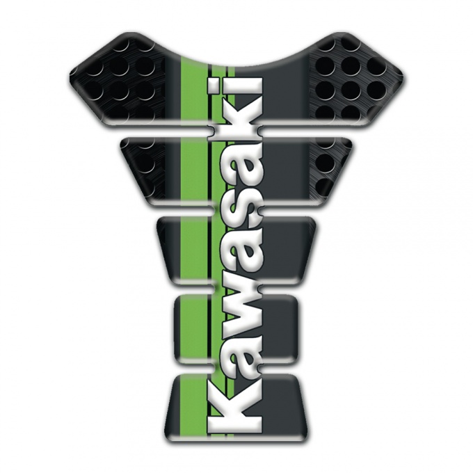 Kawasaki Tank Pad Motorbike Perforated Base and Vertical White logo 