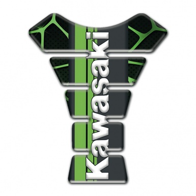 Kawasaki Tank Protector Black with Green Patterns Base Vertical Logo Style 