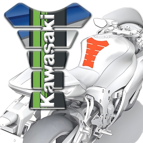 Kawasaki Tank Fuse Blue Gray Background Green Black Logo Panel 