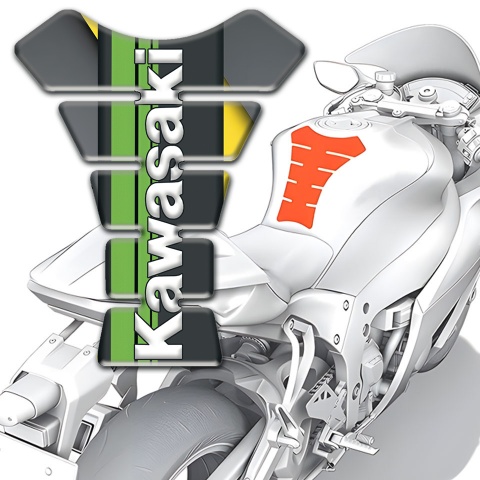 Kawasaki Tank Protector Gray Yellow Background Green tape Logo Style 