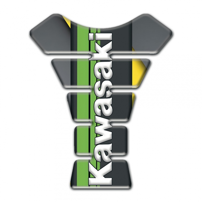 Kawasaki Tank Protector Gray Yellow Background Green tape Logo Style 