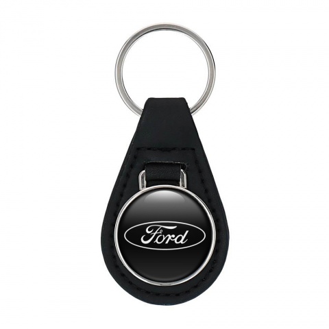 Ford Leather Keychain Black White Classic Design