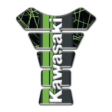 Kawasaki Tank Protector Green Spider Web Style Vertical white Logo 