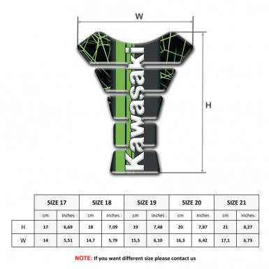 Kawasaki Tank Protector Green Spider Web Style Vertical white Logo 