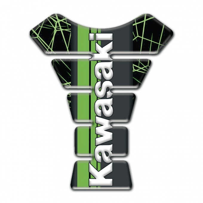 Kawasaki Tank Protector Green Spider Web Style Vertical white Logo 