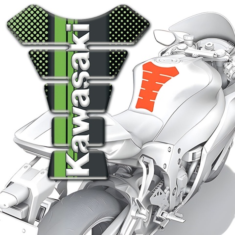 Kawasaki Tank Guard Pads |Green Dots Design Vertical White Logo 