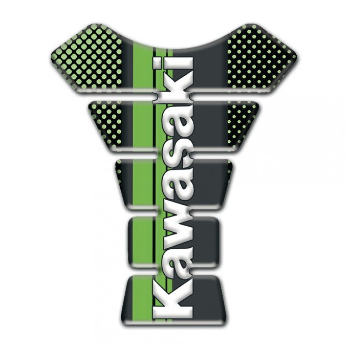 Kawasaki Tank Guard Pads |Green Dots Design Vertical White Logo 