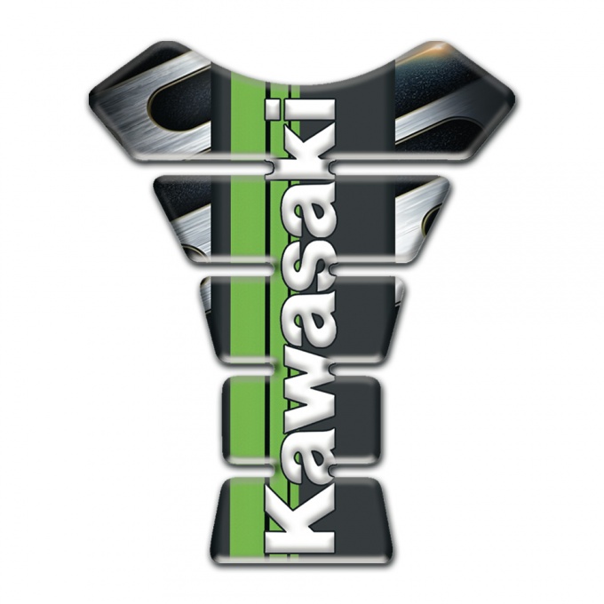 Kawasaki Tank Pad Motorbike Metal Rarts Base and Green Tape Logo Style 