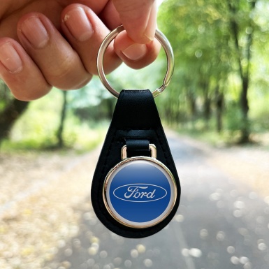 Ford Key Fob Leather Blue Silver Classic