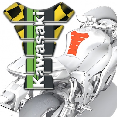Kawasaki Tank Protector Yellow Black Squares background 