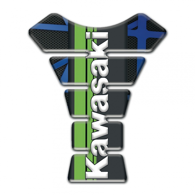 Kawasaki Tank Guard Pads Black with Blue Patterns background 