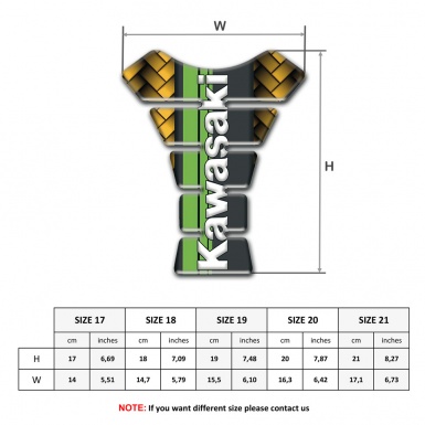 Kawasaki Tank Pad Motorbike Yellow parts base Style Vertical white Logo 