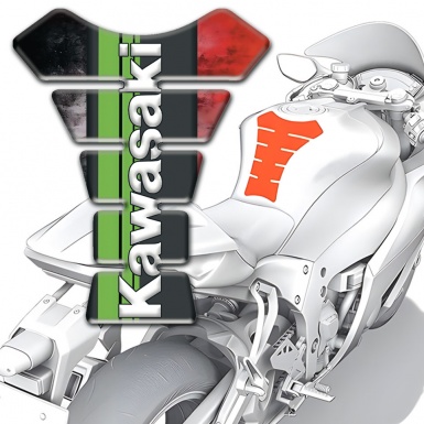 Kawasaki Tank Pad Motorbike Mixed Colors background Green Tape Logo panel 