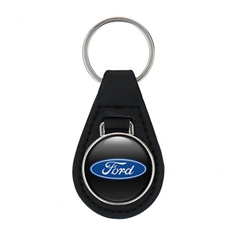 Ford Keychain Leather Black Blue Logo