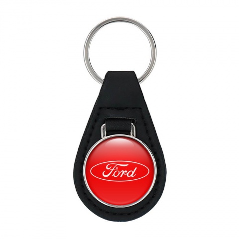 Ford Key Fob Leather Red White Logo Classic