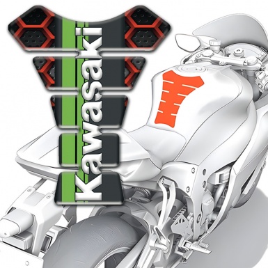 Kawasaki Tank Fuse Black Warp with Red Hexagons Style 