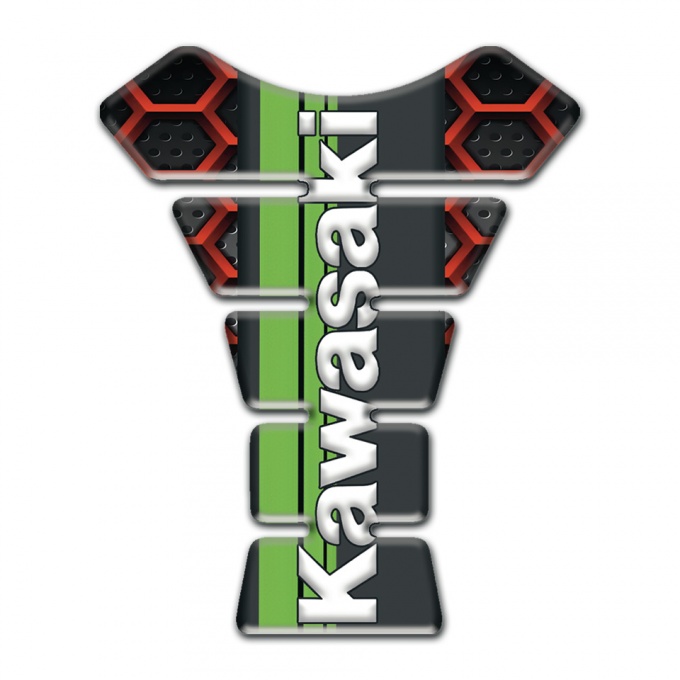 Kawasaki Tank Fuse Black Warp with Red Hexagons Style 