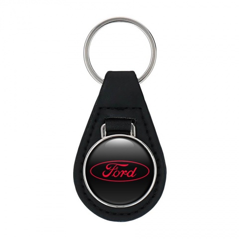 Ford Keyring Holder Leather Black Red Logo Classic